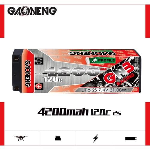Gaoneng GNB 2S 4200mAh 7.4V 120C low profile Hardcase LiPo Battery pack 5.0mm bullet T XT60 Plug for 1:10 1/10 RC Car RC Boat