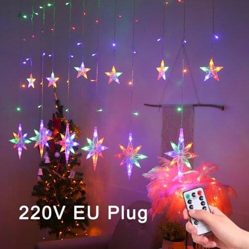 2.5M 220V EU Plug LED Star Curtain Light Christmas Garland String Fairy Lights Outdoor For Home Party New Year Wedding Decor