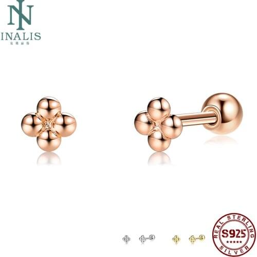 INALIS 925 Sterling Silver Minimalist Tiny Cute Stud Earrings For Women Cross Flower Prevent Allergy Earring Fine Jewelry Gift