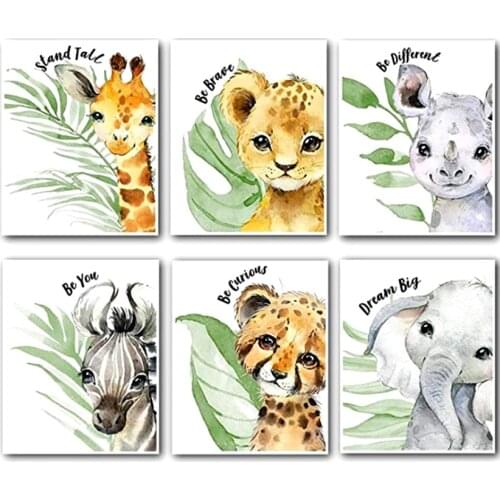 Northern European-Style Modern Simple Animal Decorative Painting Cartoon Lion Zebra Elephant Canvas Painting Oil Painting Art