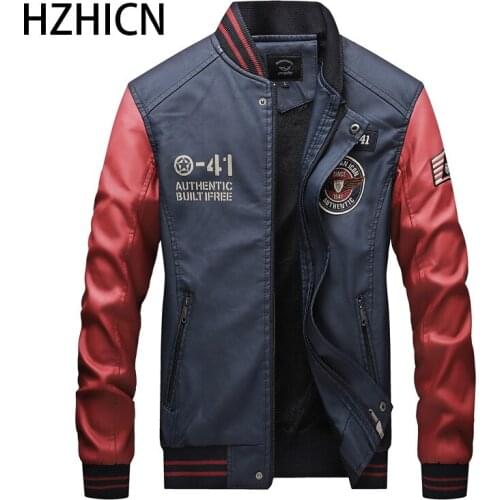 Bomber Leather Jacket Men Baseball Jackets Biker Pu Coat Faux Pilot Varsity Fleece College Top Leather Black Slim Fit Motorcycle