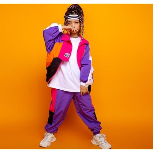Hip Hop Clothes For Children Girls Boys Running Color Zipper Jacket Coat Loose Jogger Pants Jazz Dance Costume Drum Performance