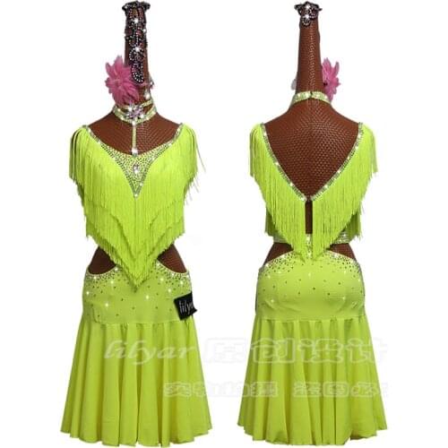 Latin Dance Dress Latin Skirt Competition Dress Costumes Performing Dress Practice Skirt Customize Adult Kids Lady Tassel Dress