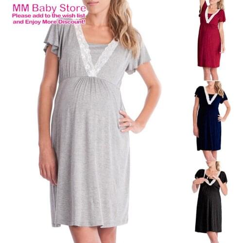 Summer Maternity Dress Pregnancy Clothes Nursing Lace Delivery Nightgowns Dress Breast Feeding Gown Mother Dress High Quality