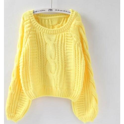 2020 Hot-Selling Fashion Popular Ladies Korean Version of Pure Color Loose Lantern Sleeve Crew Neck Sweater Casual Wild Fresh