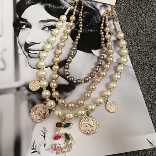 Hotsale Multilayer simulated pearl chokers necklace for women sweater winter necklace christmas gift