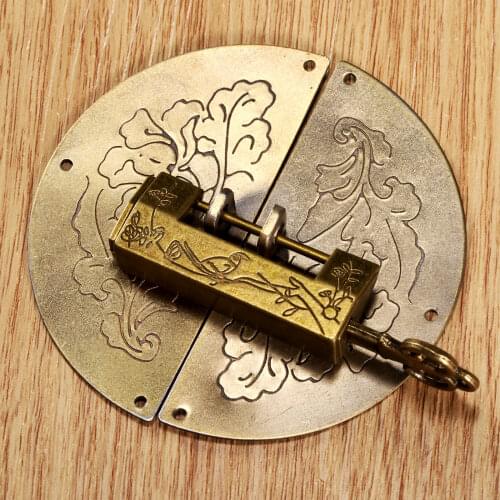 1 Set Furniture Jewelry Box Cabinet Cupboard Door Latch Plate Handle Pulls Knocker & Vintage Decorative Chinese Old Lock Padlock