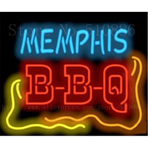Memphis BBQ Open Barbeque Glass Tube neon sign Businese Handcrafted Light Outdoor Shop Store Signs Signboard Signage 19"x15"