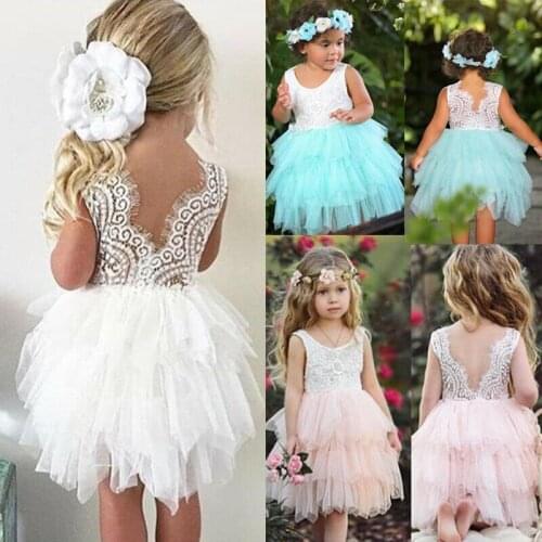 PUDCOCO Sweet Kids Baby Girls Dress Party Pageant Prom Bridesmaid Formal Dresses Tulle Tutu Lace Backless Sundress 1-5Y