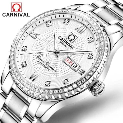 Carnival Automatic Mechanical Mens Watches Business Waterproof Watch Full Steel Wristwatch relogio masculino Luminous calendar