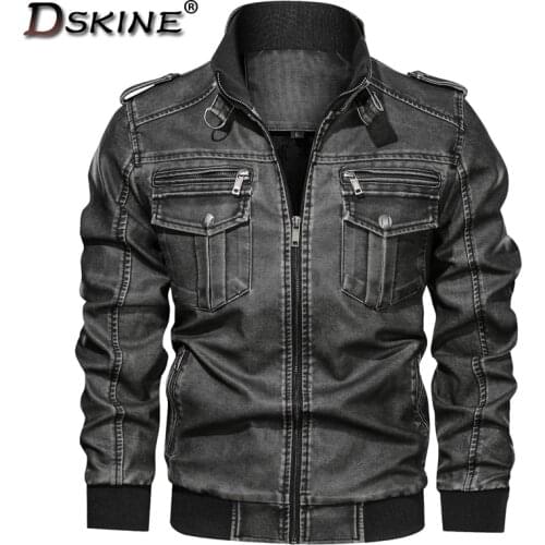 New Autumn and Winter Leather Jacket Washed Leather Coat Mens Fashion Casual Slim Water Proof Fleece Keep Warm Leather Jacket