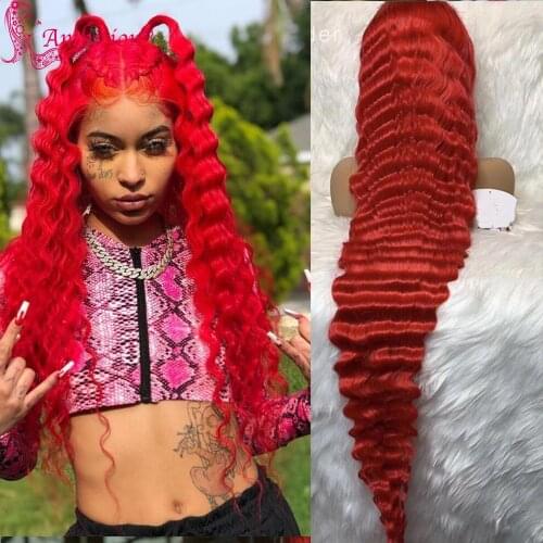 Red Deep Wave Lace Front Wig Pre plucked Brazilian Human Hair Lace Front Wig Red Bleached Knot Real 13x4 Lace Wig with baby hair