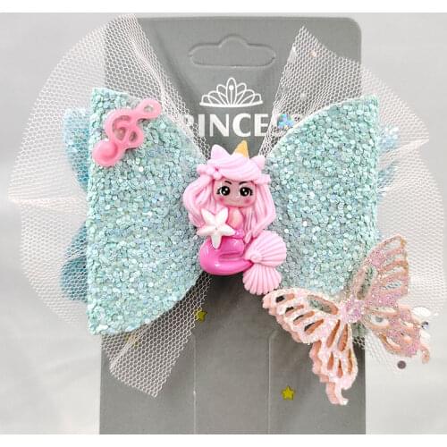 Mermaid Princess Hairgrips Glitter and Lace Hair Bows with Clip Dance Party Bow Hair Clip Girls Hair Accessories