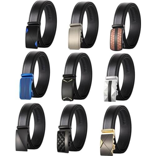 High Quality Automatic Buckle Man Belts Cow Genuine Leather Mens Belt Luxury Designer Fashion Brand Black Waist Belt Male B636