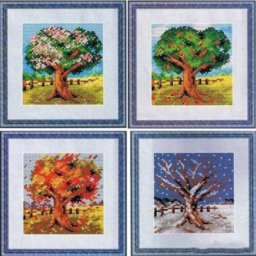 Counted Cross Stitch Kit Quartet of Turning Tree Four Seasons Season Trees Spring Summer Autumn Winter Comes, 4 sets