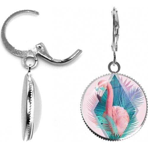 New Fashion Flamingo Earring Birds Love Painting Glass Ear Stud Hand Craft French Hook Earrings Jewelry For Women Girls Gift