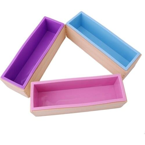 Silicone Mold Rectangular Soap Silicone Loaf Mold Wood Box Set for Soap Toast Candle Making