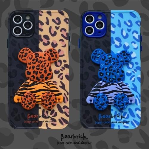3D Cartoon Leopard Pri Bear pattern for iPhone 11Pro 12 12promax 7 8plus x xs xr xsmax Silicone phone case