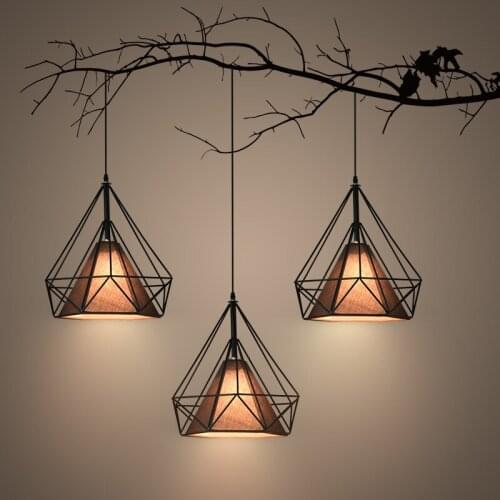 Nordic iron art diamond pyramid pendant light bar restaurant dining room droplight E27
