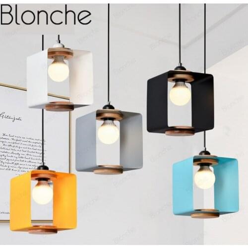 Modern Cube Pendant Lights Nordic Industrial Changing Lamp for Living Room Bar Bedroom Wooden Luminarias Macarons Design Lights