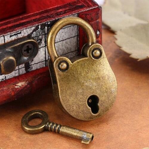 Old Archaize Antique Padlocks Key Lock With key Vintage Decorative Jewelry Gift Box Hasp Latch Hook Furniture Buckle Clasp Lock