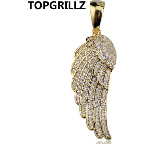 TOPGRILLZ HipHop Angel Wings Pendant Necklace Copper Gold/Silver Color Plated Iced Out Micro Paved CZ Women Jewelry Three Chains