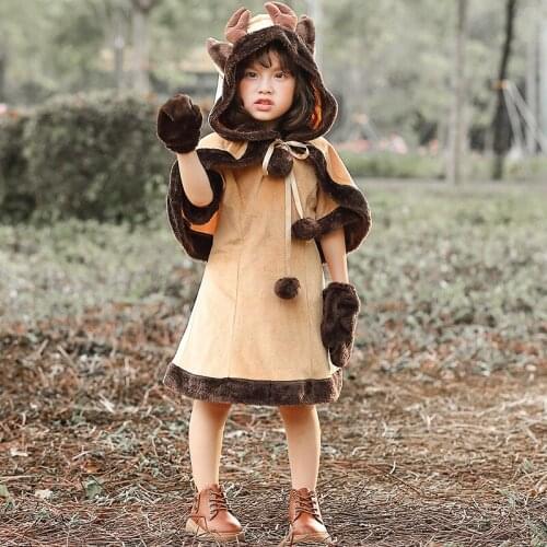 Umorden Kids Child Deer Reindeer Costume Cosplay for Girls Xmas Christmas Dress Cloak Set Outfit