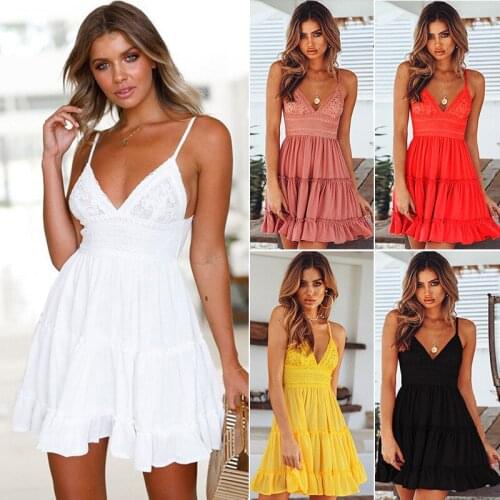 Party dress Womens Deep V-neck Strap Open Back Lace Dress women dress mini dress