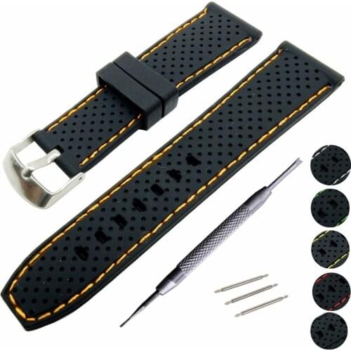 Waterproof Ventilation Soft Silicone Watch Band 22mm Rubber Watch Strap Waterproof Watchband