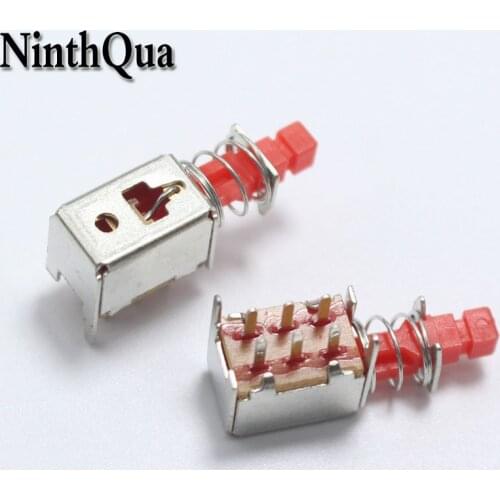 NinthQua 5pcs A03-03 6pin TV Power Switch With Spring Self-locking Red DC 12V 50MA Unidirection Push-button Switch