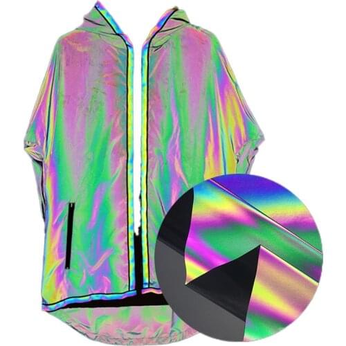 140cm Width Colorful Rainbow Reflective Fabric Highlight Bright Glow in dark Fabric Windbreaker Jacket Magic Reflective Material