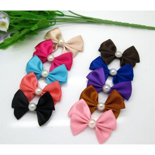 30pcs Mixed Baby Satin Ribbon Pearl Bowknot Hair Clips Applique DIY Craft Wedding Bow Tie Scrapbooking Decoration