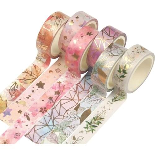 6 Pcs/Set Gold Foil Washi Tape Flower Plant Masking Tape Decorative Adhesive Tape Sticker Scrapbooking Diary Planner Stationery