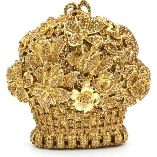 Female Hollow Out Flower Women Gold Crystal Evening Bags Clutch Purse Minaudiere Bag Wedding Party Cocktail Diamond Bags Handbag