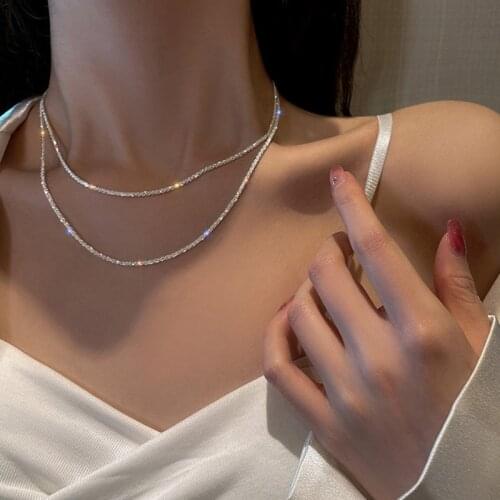 Popular Sparkling Necklace For Women Clavicle Chain Choker Silver Color Fine Jewelry Wedding Party Birthday Gift
