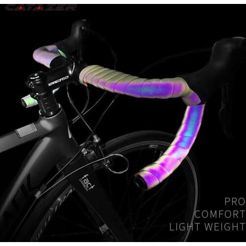 1 Pair Road Bicycle Handlebar Tape Light Change Reflective Bike Bar Tape Racing Bike Tape Wrap Pu Leather Cycling Handlebar Tape