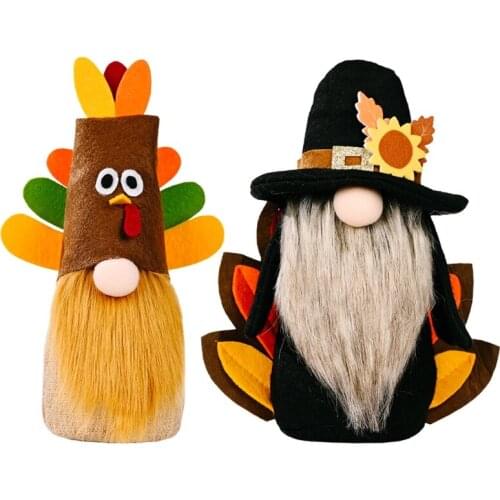 Thanksgiving Festival Turkey Hat Gnome Doll Ornaments Cute Cartoon Dwarf Elf Home Farmhouse Kitchen Decor Shelf Tiered