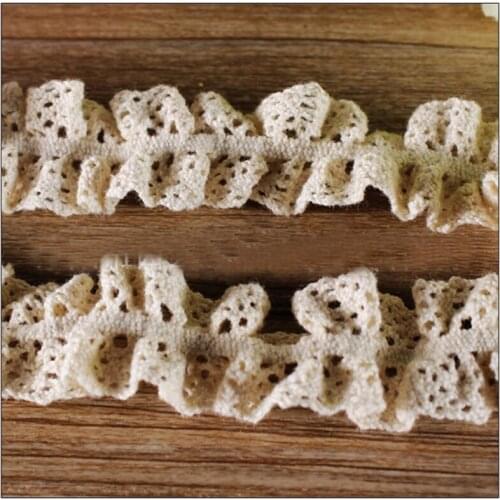 15 Yards Beige Cotton Elastic Lace Trim Ribbon Fabric Craft Stretch Ruffle Cotton Lace Trimming 2.5cm