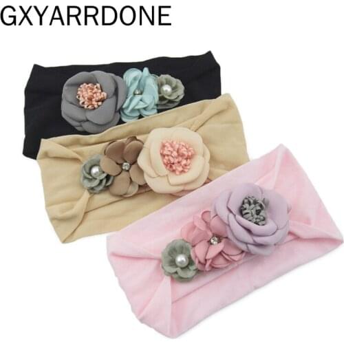 2020 Toddler Girls Kid Baby Bow Hairband Elastic Nylon Headband 3D Flower Stretch Turban Head Wrap Princess Hair Accessories