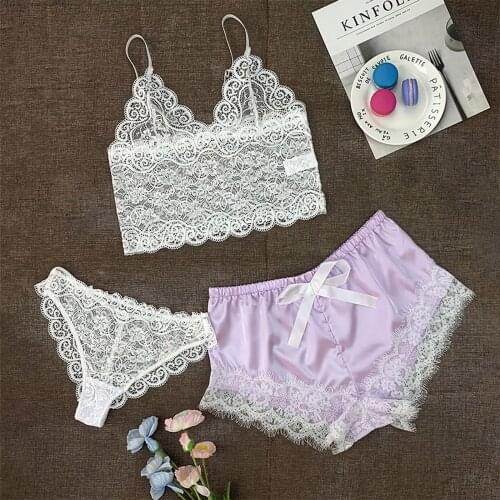 2021 Sexy Lingerie Erotic Set Ladies Sexy Cute Underwear Three-piece Hollow Lace Sling Pajamas Set Bar купальник женский