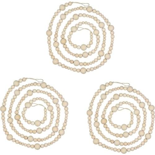 3Pcs 7Ft Wooden Beaded Garland Farmhouse Home Decor Rustic Country Natural Holiday Christmas Tree Garland Boho