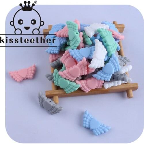 Kissteether 5pcs BPA Free Angel Wing Silicone Beads Baby Teethers Food Grade Teething Toys For Pacifier Chain DIY Accessorie