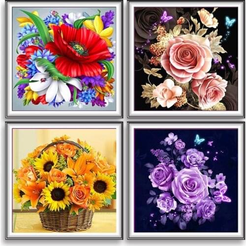 5D DIY Diamond Painting Charm Rose Sunflower Full Diamond Embroidery Mosaic Cross Stitch Flower Home Decorative Painting
