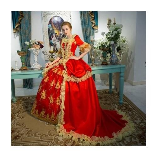 100%real red golden venice carnival ball gown Medieval Renaissance Gown queen Victorian dress /Marie Antoinette/ Belle ball