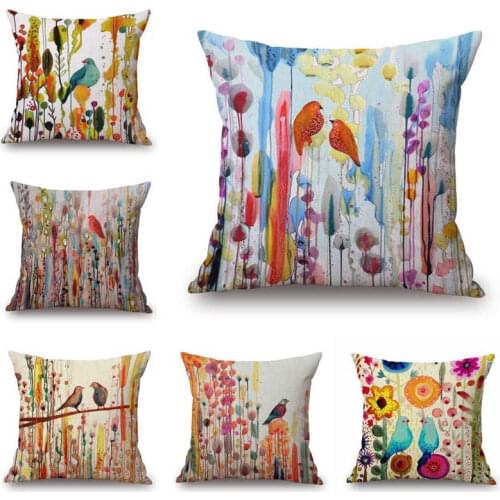 Colorful, Cushion Waist Pillow Bed Cover Cotton Linen Bird 18x18 Home Case Home Textile