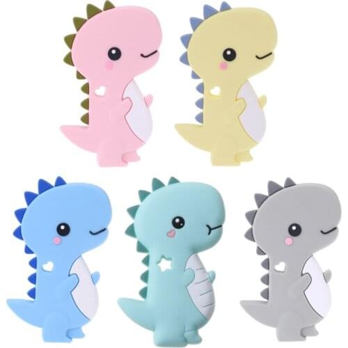 Baby Silicone Teether Newborn Soother Chewable Teething Toy Cartoon Dinosaur Shaped Safety Soft Kids Toys