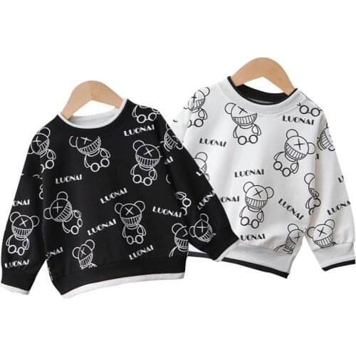 Children Sweater Casual Cartoon Print Round Neck Jacket Baby Boys Girls Outerwear Toddler Kid Bear Pattern Pullover Clothes Coat