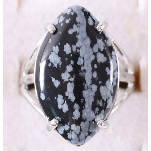 Finger Ring Natural Stone Olive CAB Cabochon Bead Snowflake Obsidian Adjustable Ring For Women Men Z355