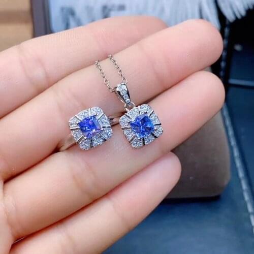 100% Natural Real Tanzanite jewelry set 925 sterling silver 1pc Tanzanite pendant,1pc Tanzanite ring