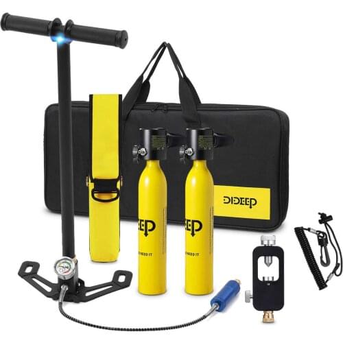 DIDEEP 0.5L Mini Scuba Diving Tank Set Oxygen Cylinder Respirator Air Tank Hand Pump for Snorkeling Underwater Diving Equipment